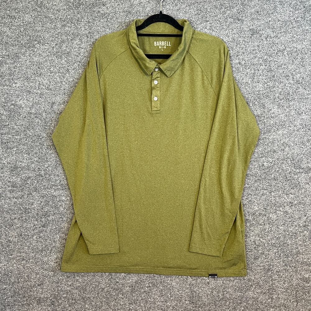 Barbell Shirt‎ Mens Large Green Polo Stretch Long Sleeve Athletic Stretch